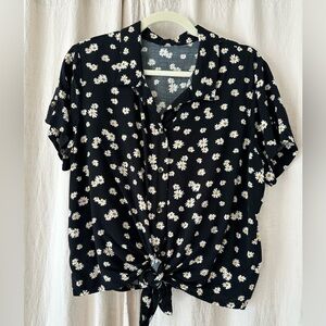 No Boundaries Floral Black Tie-Front Women's Top